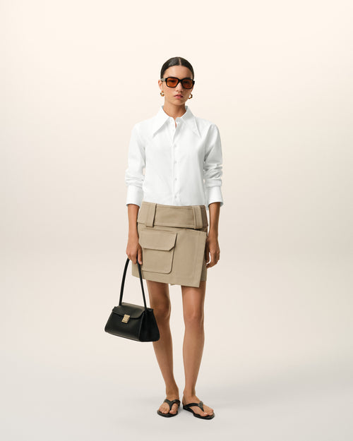                                 White Blended Silk Sharp Collar Adjusted Shirt - 3                             - Ami Paris