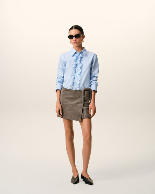                             Blue Cotton Long Sleeve Ruffled Adjusted Shirt - 3                         - Ami Paris