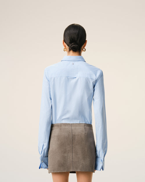 Blue Cotton Long Sleeve Ruffled Adjusted Shirt - 5 - Ami Paris