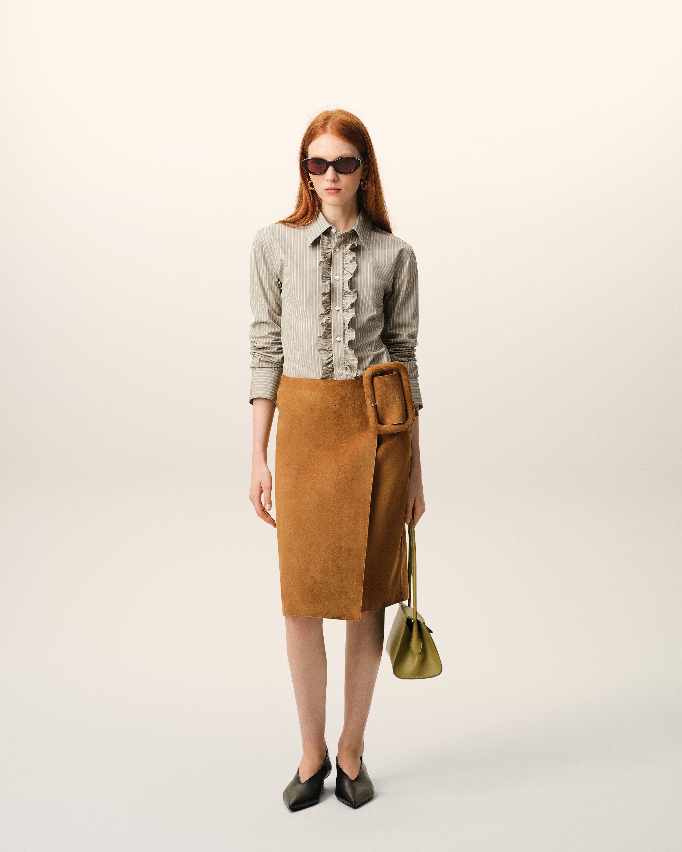 Beige Cotton Long Sleeve Ruffled Adjusted Shirt - 2