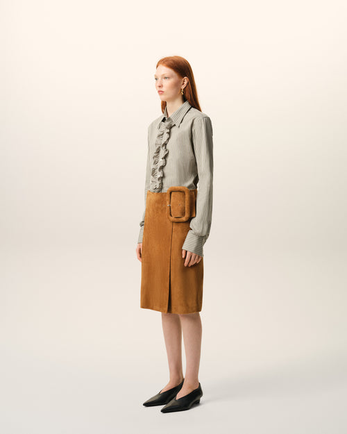 Chemise Jabot  Beige Ajustée Manches Longues en Coton - 6 - Ami Paris