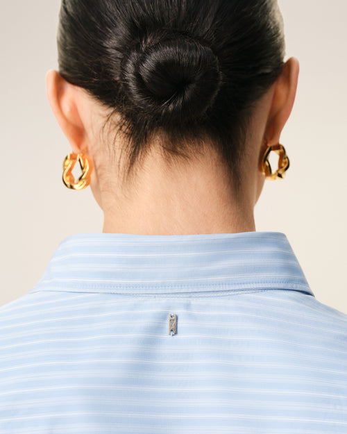 Chemise Jabot Bleu Ajustée Manches Longues en Coton - 4 - Ami Paris