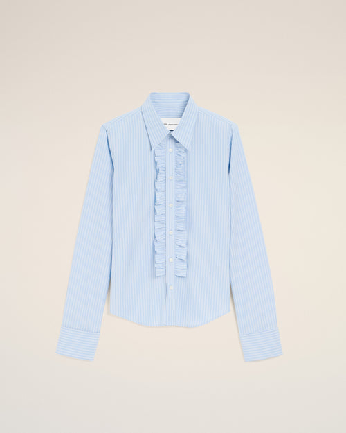                                 Chemise Jabot Bleu Ajustée Manches Longues en Coton - 3                             - Ami Paris