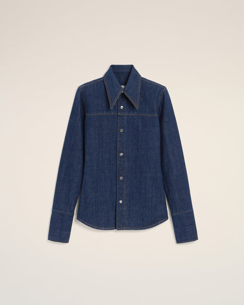                                     Blue Cotton Sharp Collar Shirt - 3                                 - Ami Paris