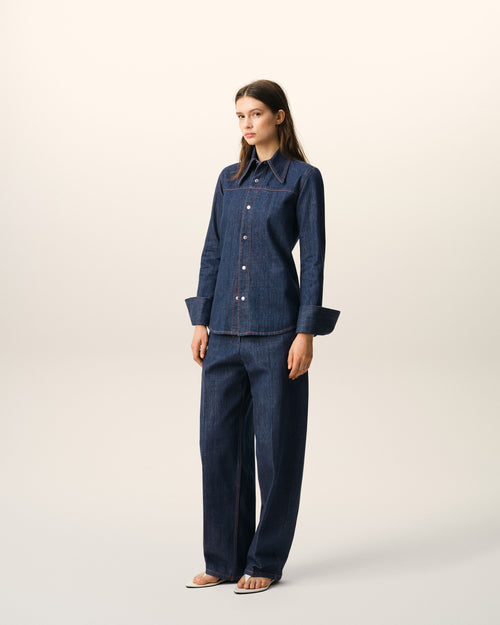 Blue Cotton Sharp Collar Shirt - 6 - Ami Paris