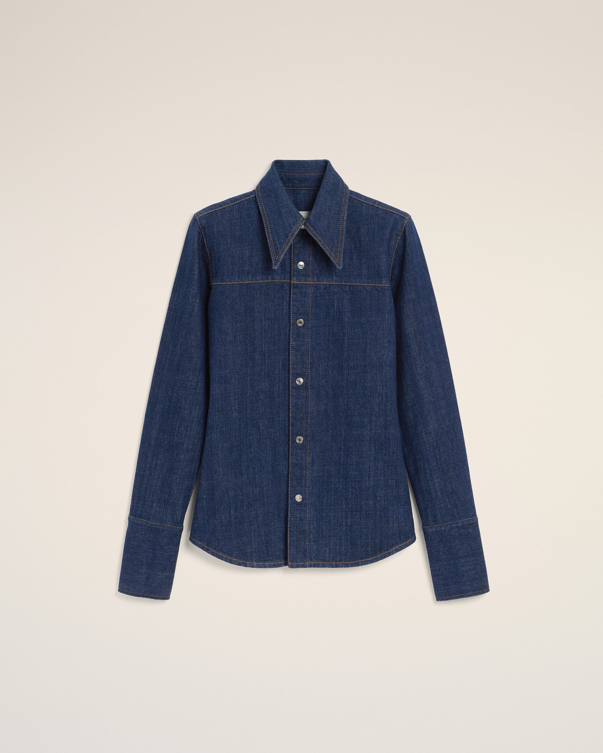 ブルー コットン シャープカラー シャツ - 1