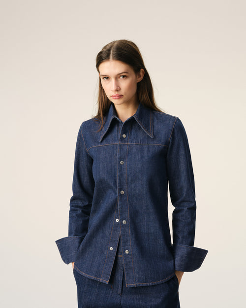 Blue Cotton Sharp Collar Shirt - 3 - Ami Paris
