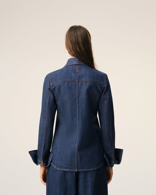 Camisa azul de algodón con cuello en punta - Mujer - 5 - AMI Paris - Ami Paris
