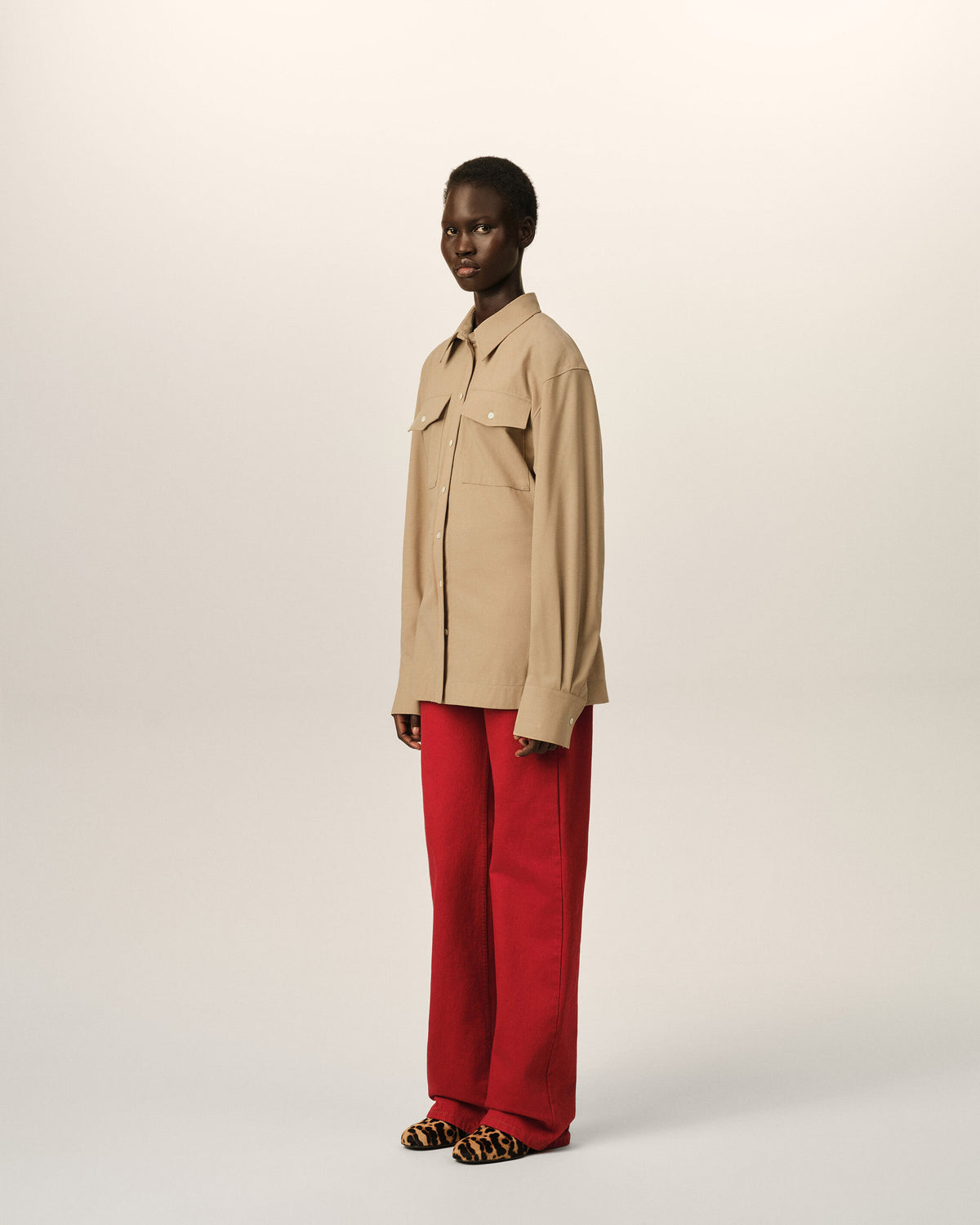 Beige fitted wool balloon-sleeve shirt - 6