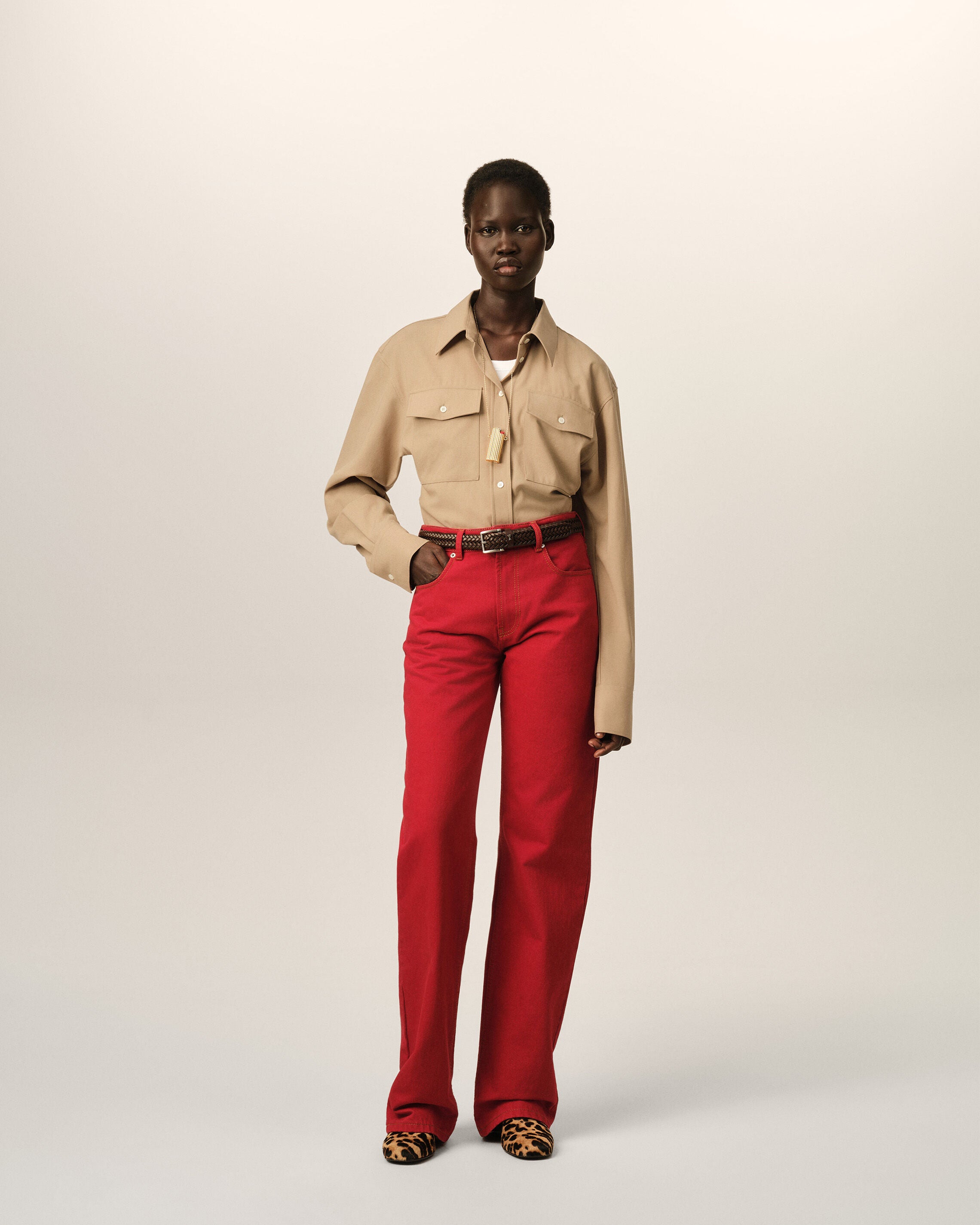 Beige fitted wool balloon-sleeve shirt - 3