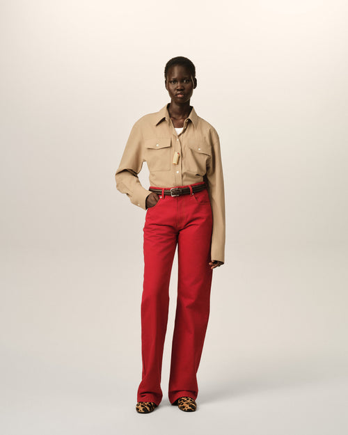 Beige fitted wool balloon-sleeve shirt - Woman - 3 - AMI Paris - Ami Paris