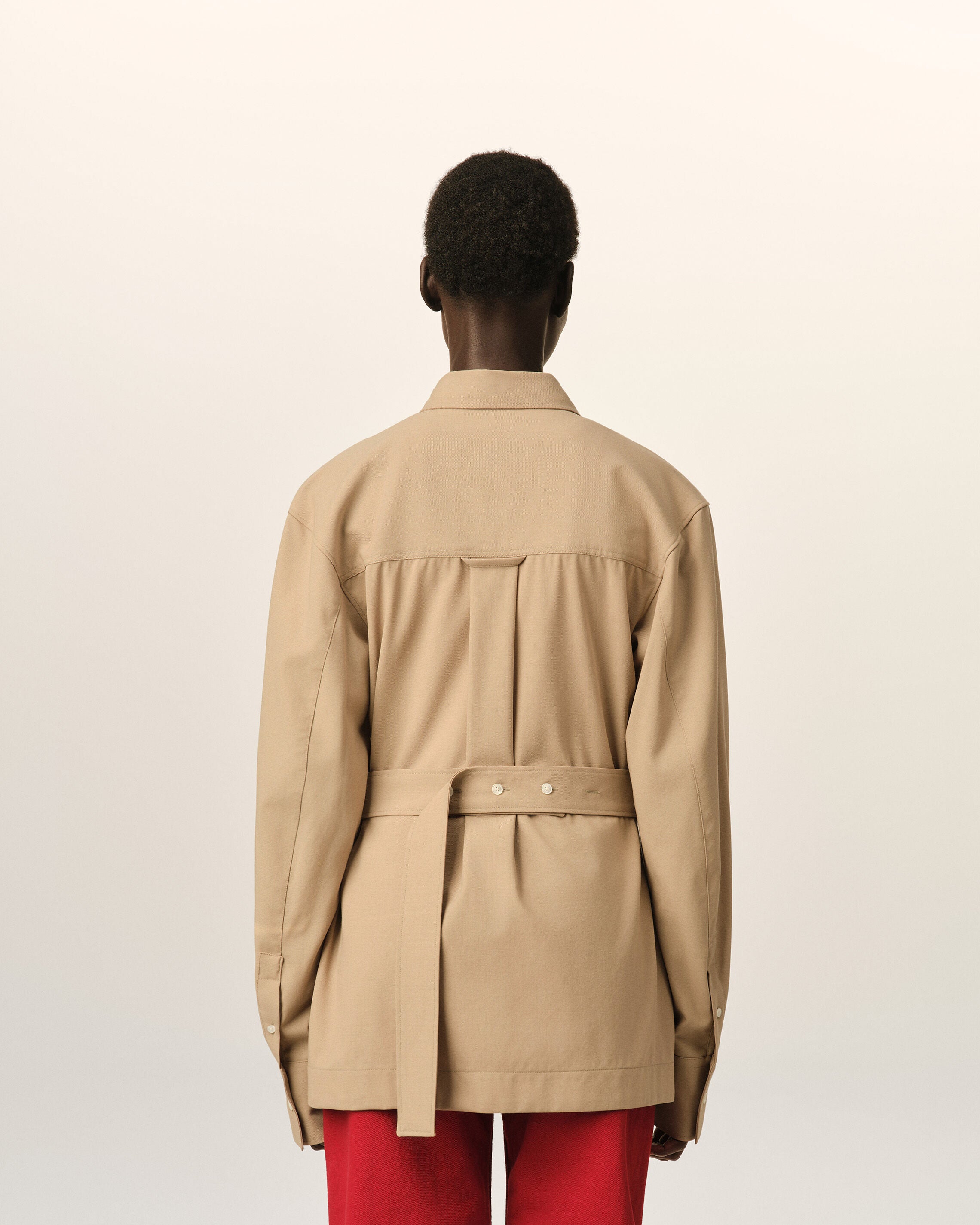 Beige fitted wool balloon-sleeve shirt - 5