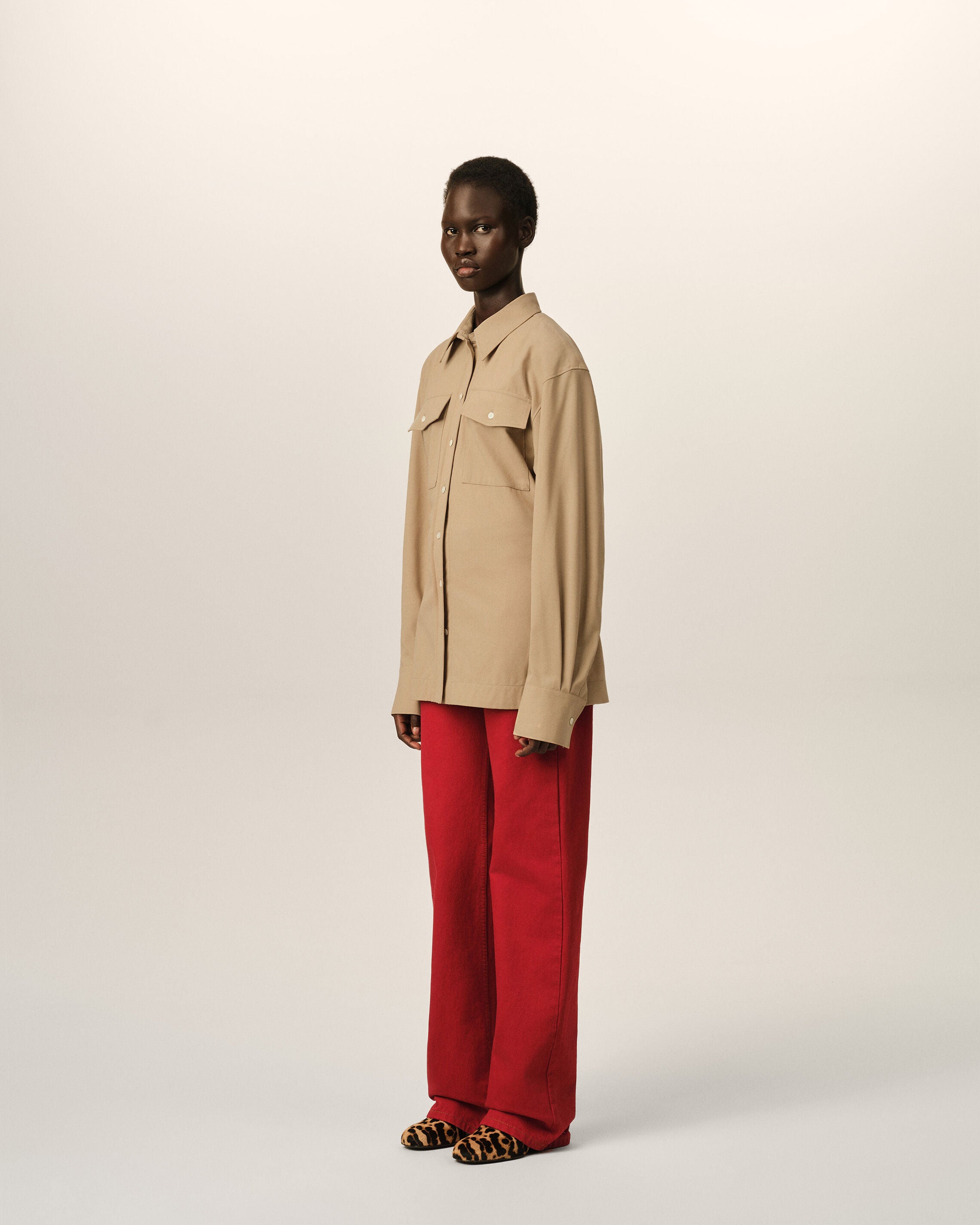 Beige fitted wool balloon-sleeve shirt - 6