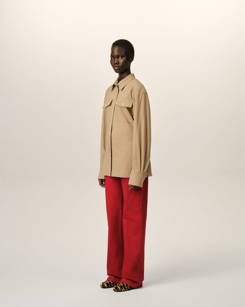 Beige fitted wool balloon-sleeve shirt - Woman - 6 - AMI Paris - Ami Paris