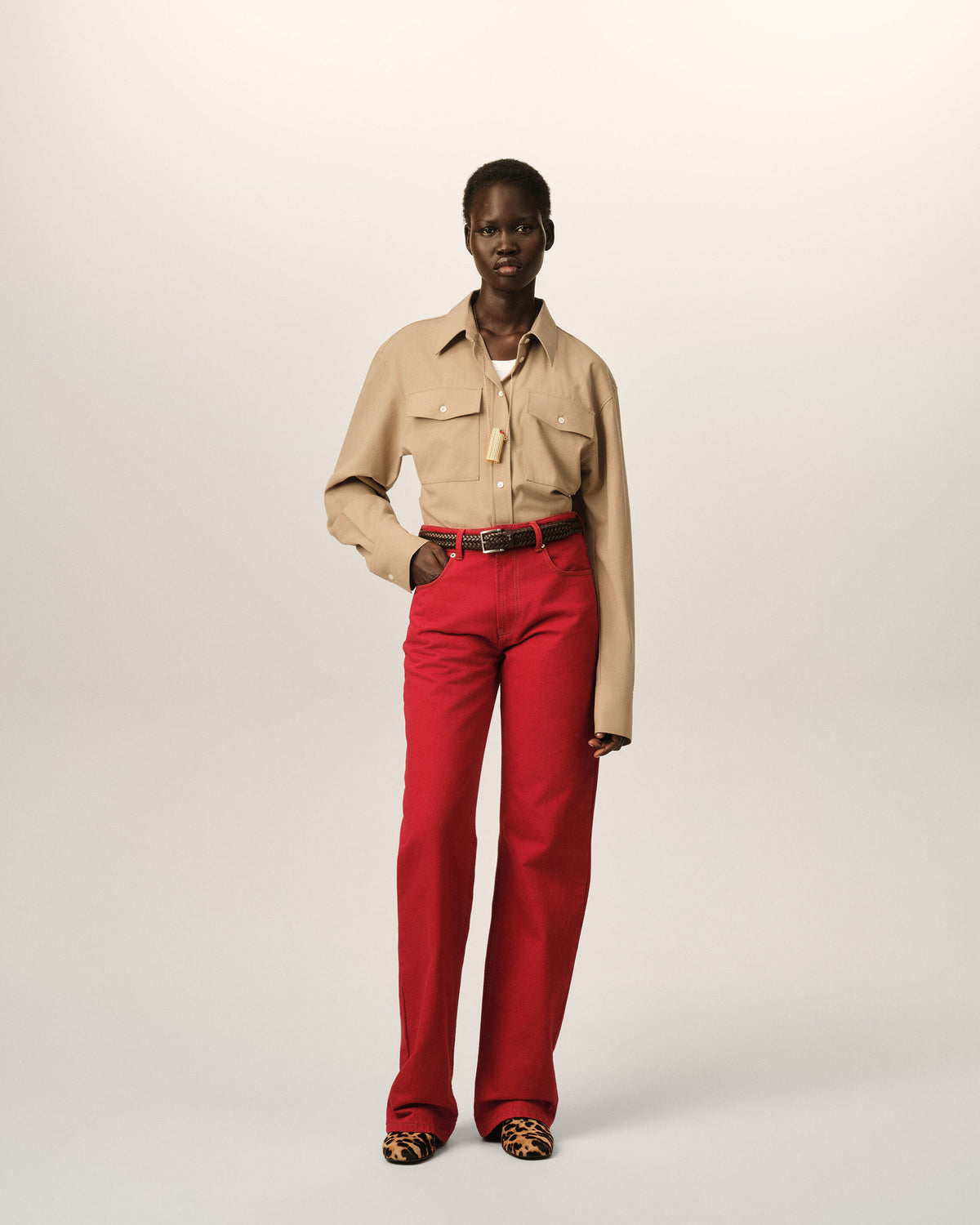 Beige fitted wool balloon-sleeve shirt - 3