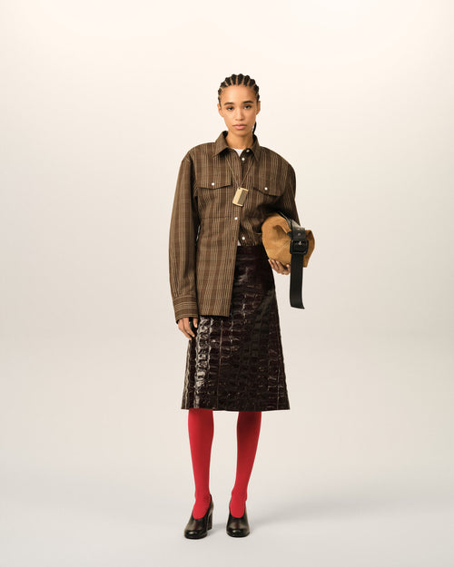 Camisa entallada de lana marrón a cuadros - Mujer - 3 - AMI Paris - Ami Paris