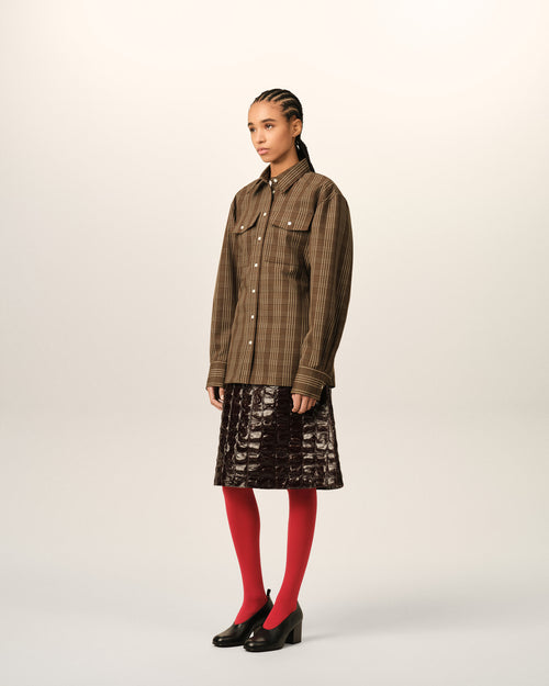 Camisa entallada de lana marrón a cuadros - Mujer - 6 - AMI Paris - Ami Paris