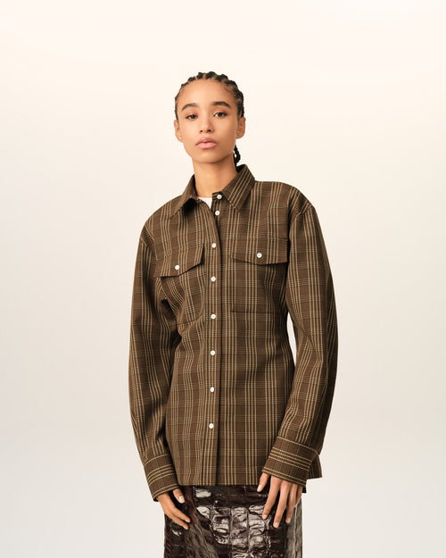 Camisa entallada de lana marrón a cuadros - Mujer - 2 - AMI Paris - Ami Paris