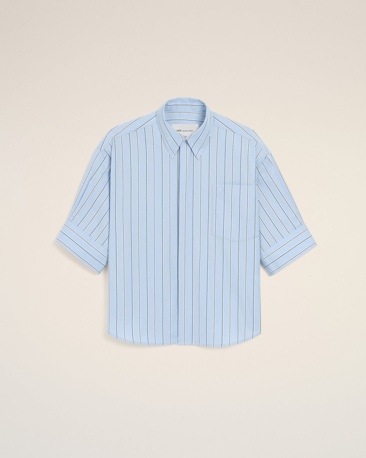 Camisa de algodón azul a rayas anchas de manga corta Ami de Cœur con logo en relieve - 1