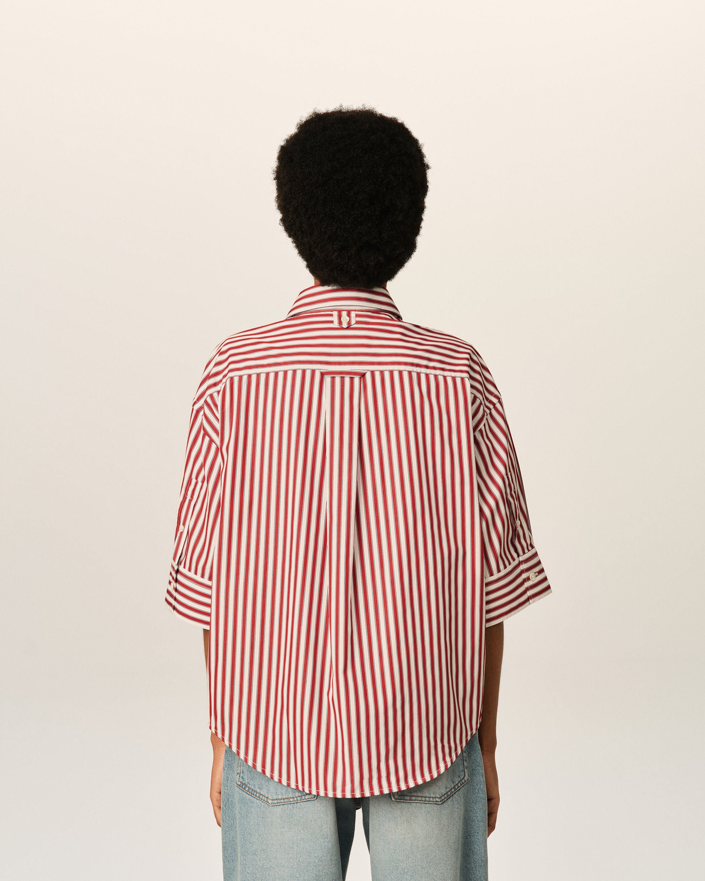 Red large striped cotton short-sleeve shirt with embossed Ami de Coeur - 5