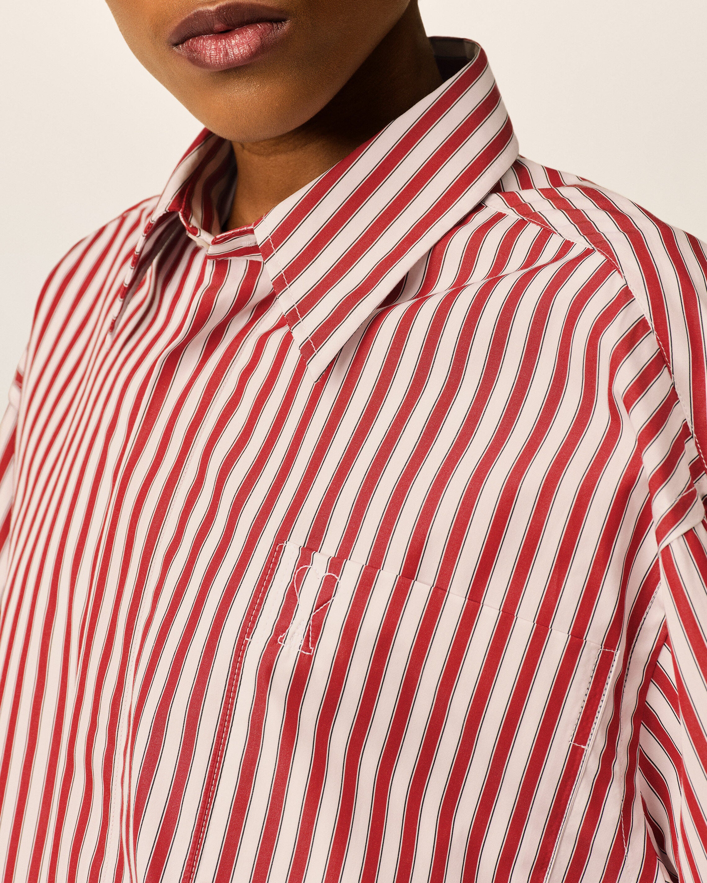 Red large striped cotton short-sleeve shirt with embossed Ami de Coeur - 4