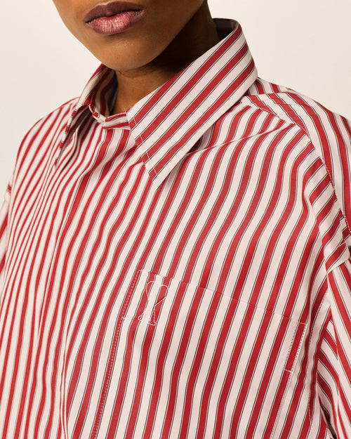 Red large striped cotton short-sleeve shirt with embossed Ami de Coeur - Woman - 4 - AMI Paris - Ami Paris