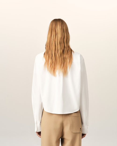 White cotton cropped shirt with embossed Ami de Coeur - Woman - 5 - AMI Paris - Ami Paris