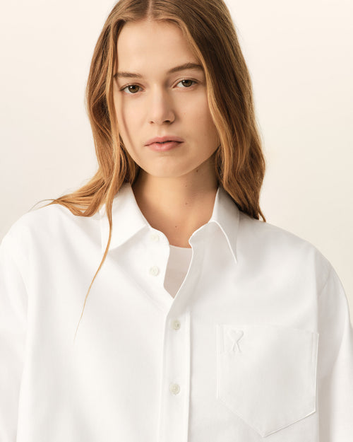 White cotton cropped shirt with embossed Ami de Coeur - Woman - 4 - AMI Paris - Ami Paris
