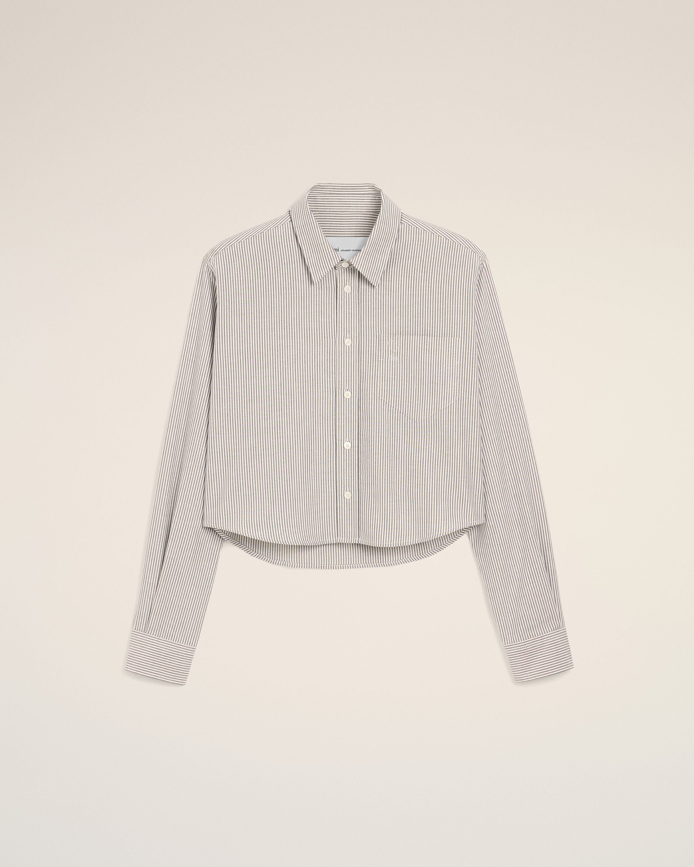 Black cropped striped cotton shirt with embossed Ami de Coeur - 1