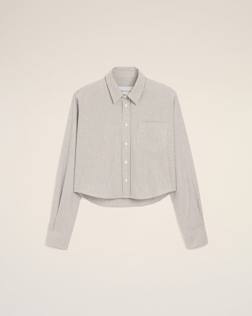 Black cropped striped cotton shirt with embossed Ami de Coeur - Woman - 1 - AMI Paris - Ami Paris