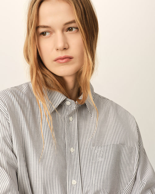 Black cropped striped cotton shirt with embossed Ami de Coeur - Woman - 3 - AMI Paris - Ami Paris