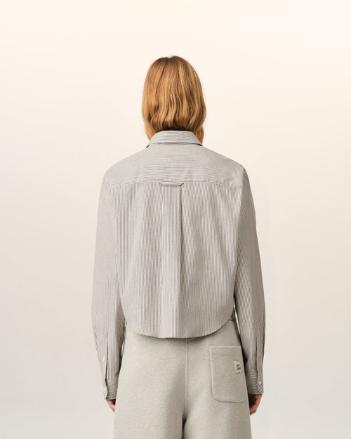 Black cropped striped cotton shirt with embossed Ami de Coeur - Woman - 4 - AMI Paris - Ami Paris