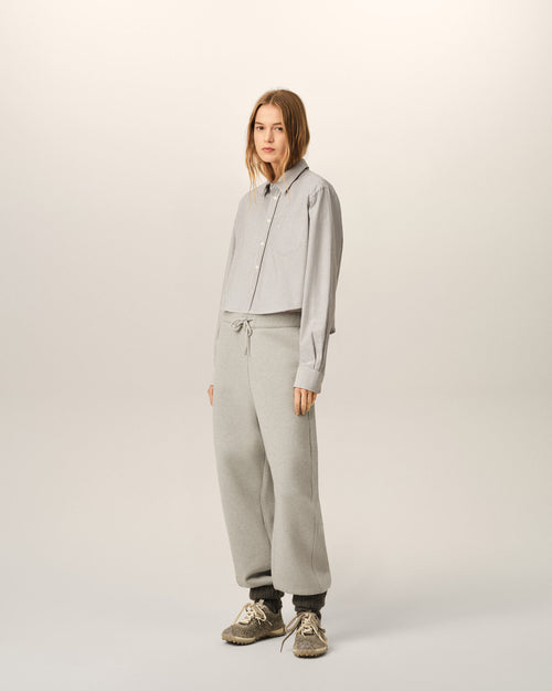 Black cropped striped cotton shirt with embossed Ami de Coeur - Woman - 5 - AMI Paris - Ami Paris
