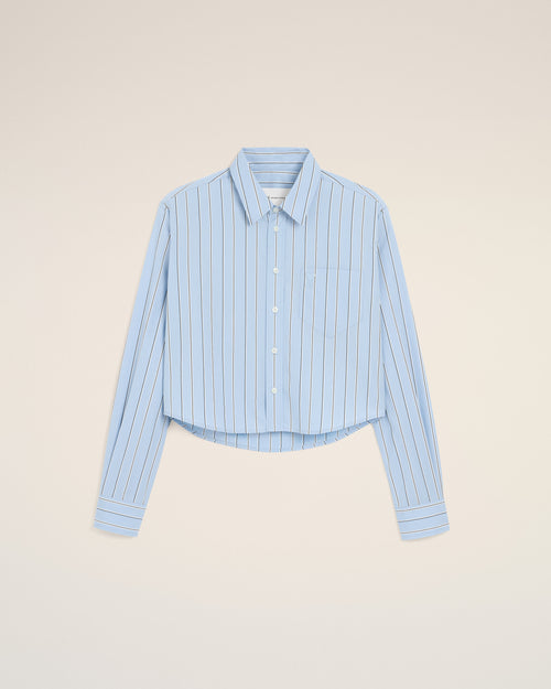 Blue striped cotton cropped shirt - 1 - Ami Paris