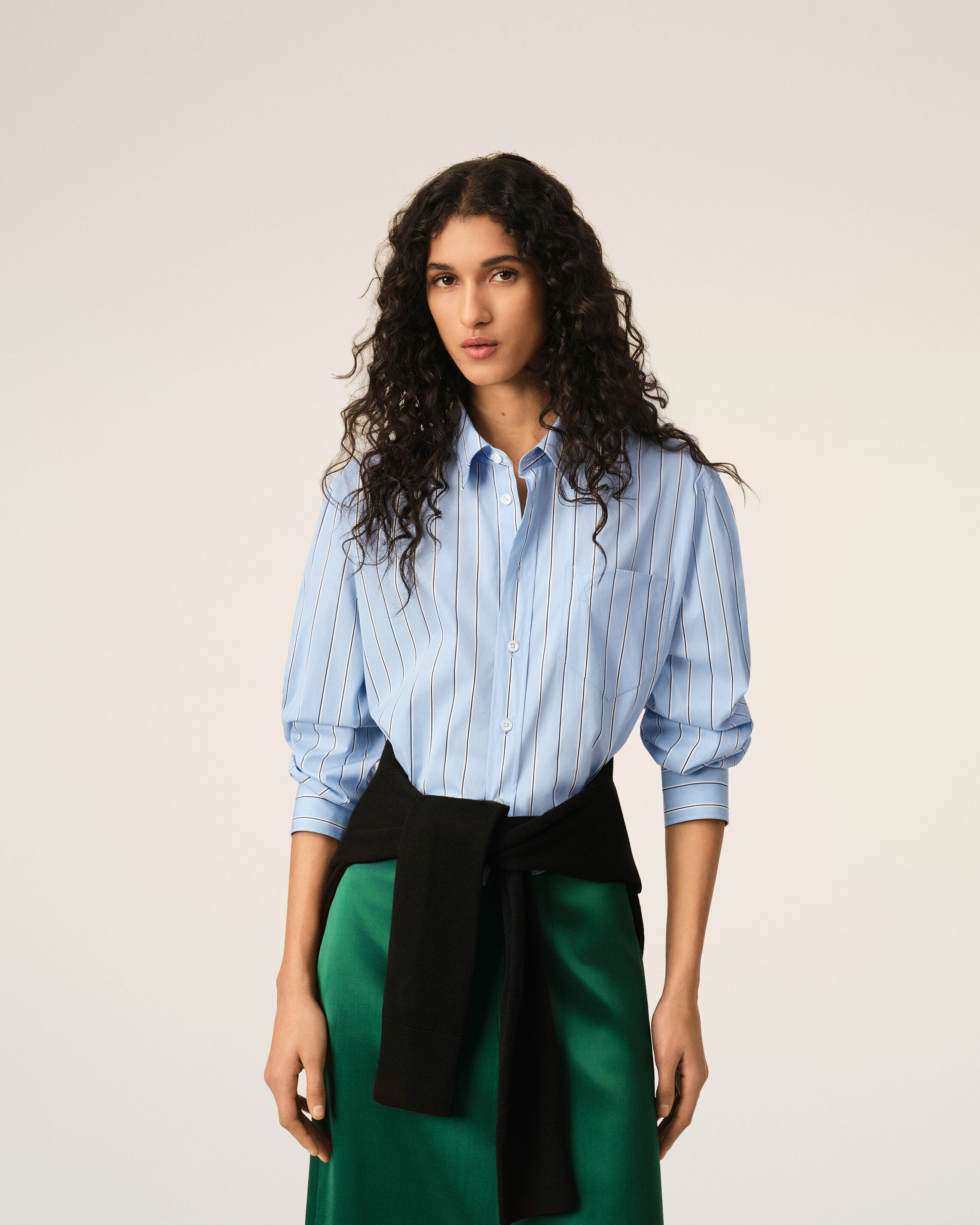 Blue striped cotton cropped shirt - 2