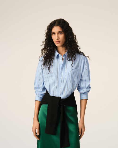 Blue striped cotton cropped shirt - 2 - Ami Paris