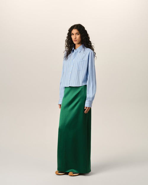 Blue striped cotton cropped shirt - Woman - 6 - AMI Paris - Ami Paris