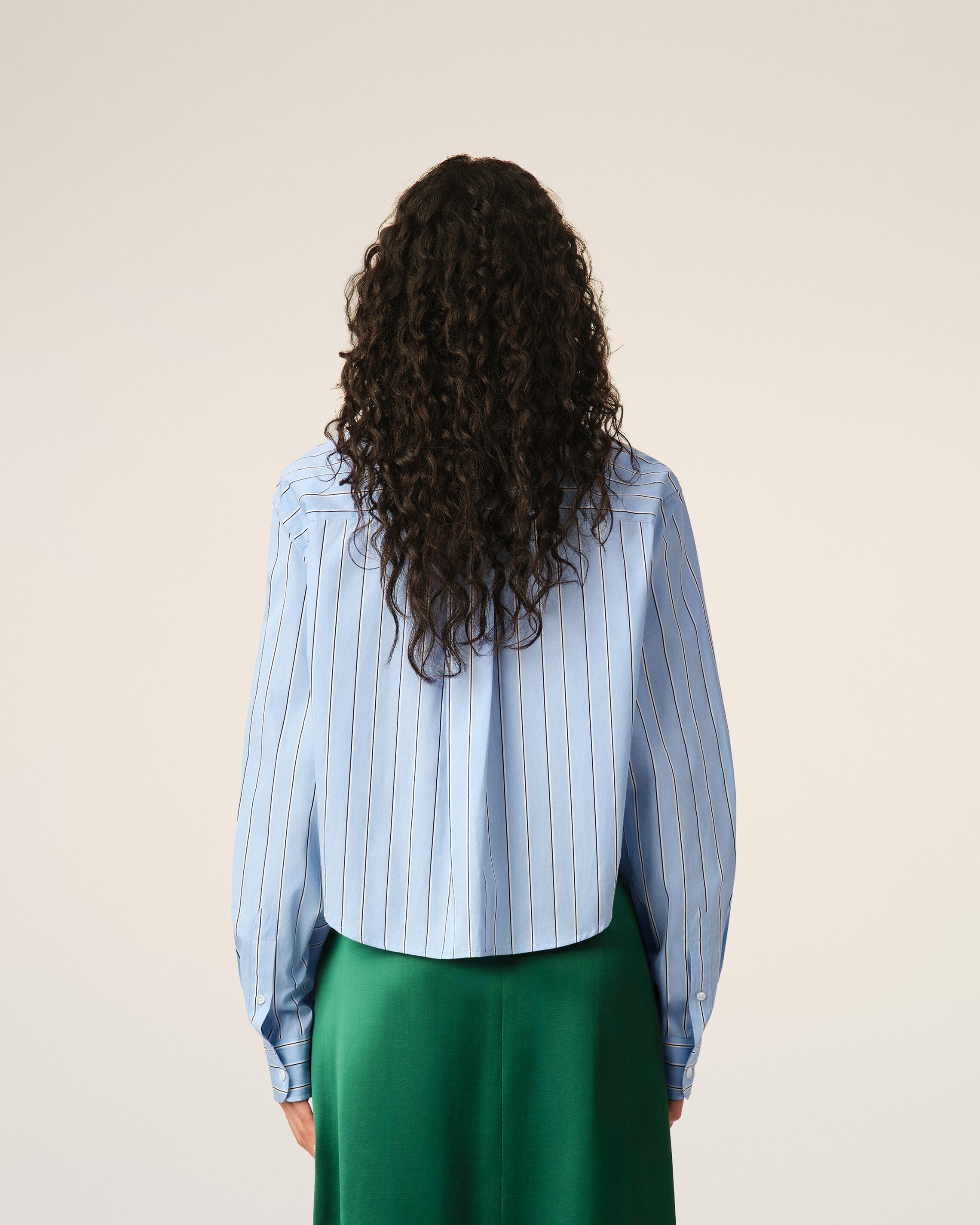 Blue striped cotton cropped shirt - 5