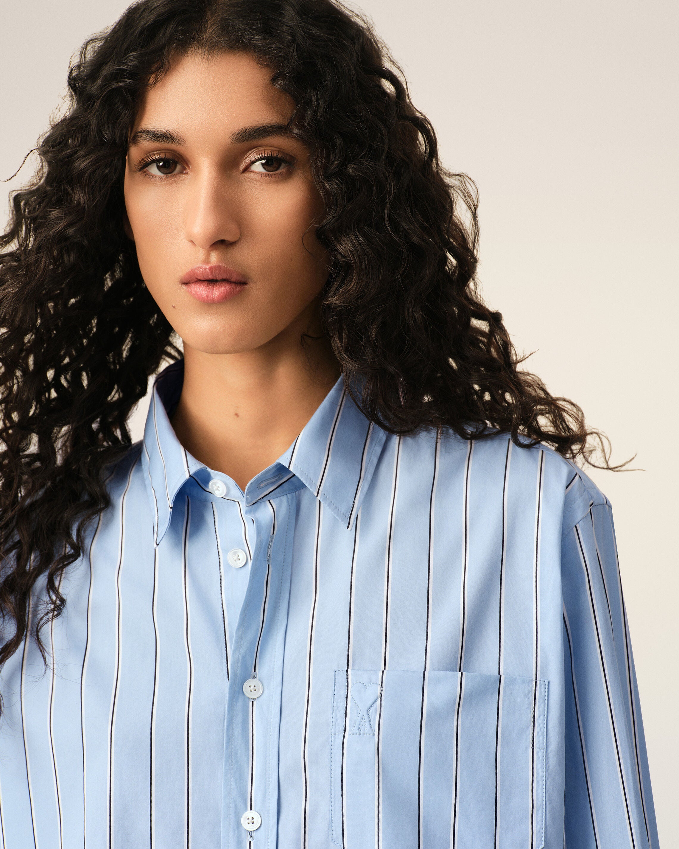 Blue striped cotton cropped shirt - 4