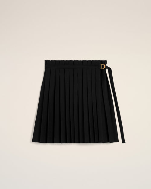 Black Wool Twill Short Pleated Skirt - 1 - Ami Paris