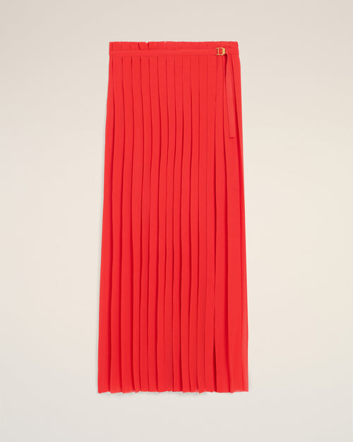 Red Silk Long Pleated Skirt - 4 - Ami Paris