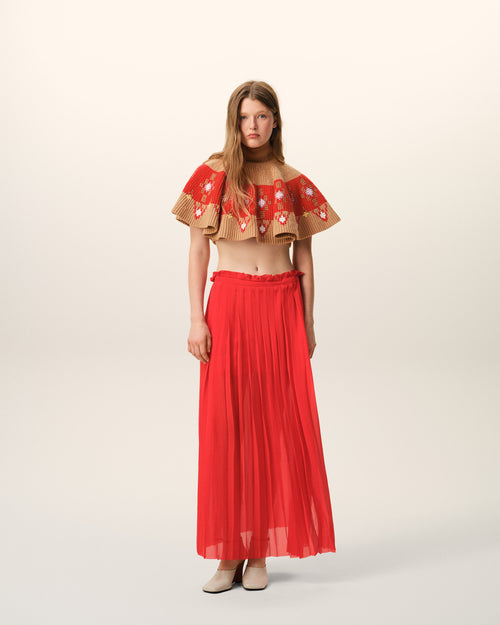                             Red Silk Long Pleated Skirt - 3                         - Ami Paris