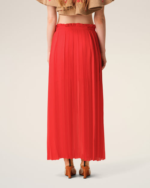 Red Silk Long Pleated Skirt - 4 - Ami Paris