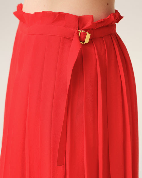 Red Silk Long Pleated Skirt - 5 - Ami Paris