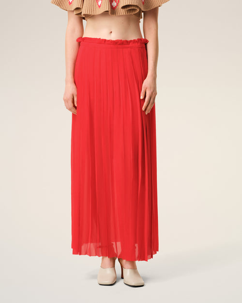 Red Silk Long Pleated Skirt - 3 - Ami Paris