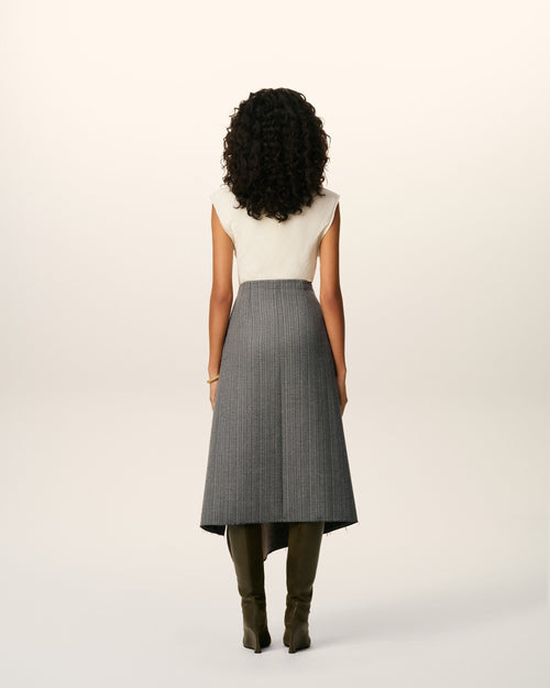 Grey Wool Midi Herringbone Wrapped Skirt  - 4 - Ami Paris