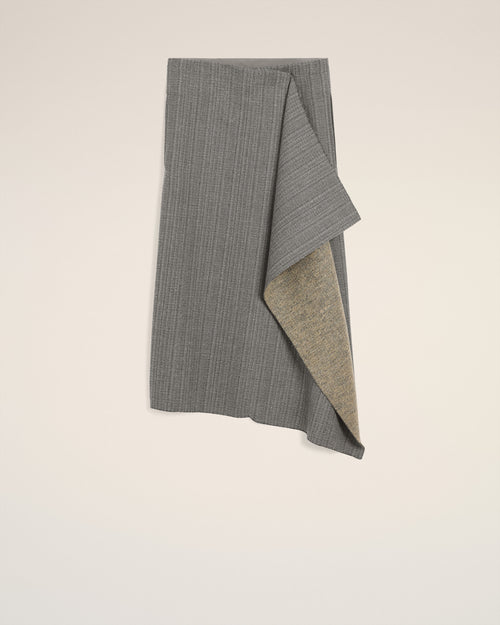                                 Grey Wool Midi Herringbone Wrapped Skirt  - 3                             - Ami Paris