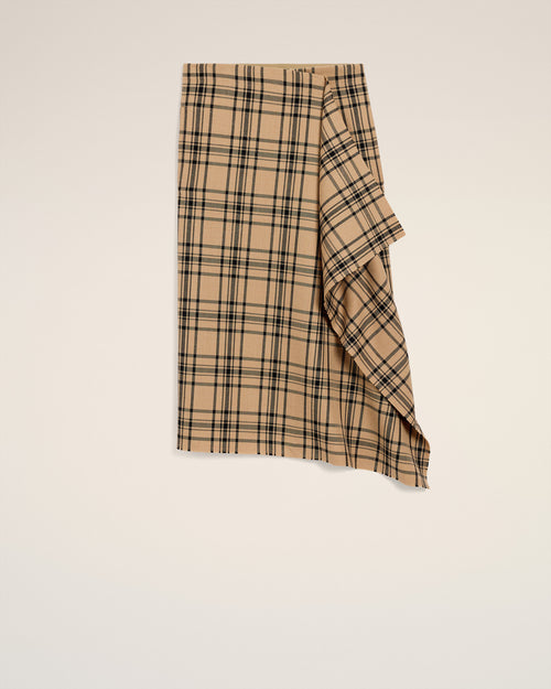                                 Brown Wool Midi Checked Wrapped Skirt  - 3                             - Ami Paris
