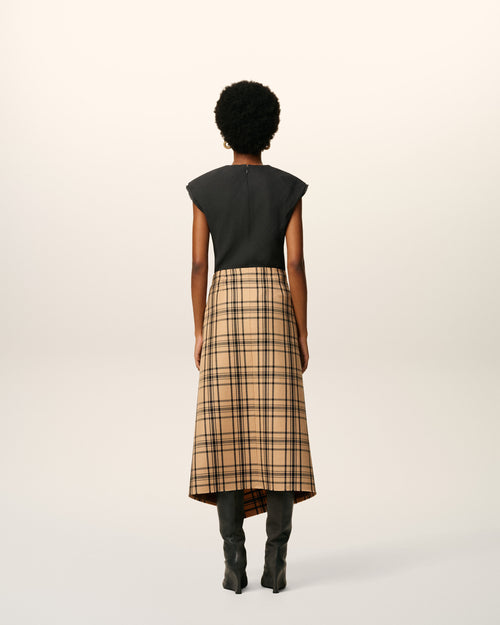 Brown Wool Midi Checked Wrapped Skirt  - 4 - Ami Paris