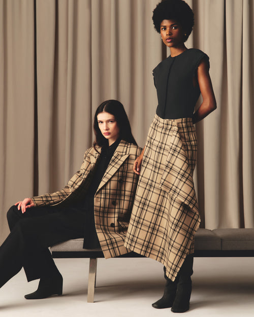 Brown Wool Midi Checked Wrapped Skirt  - 7 - Ami Paris